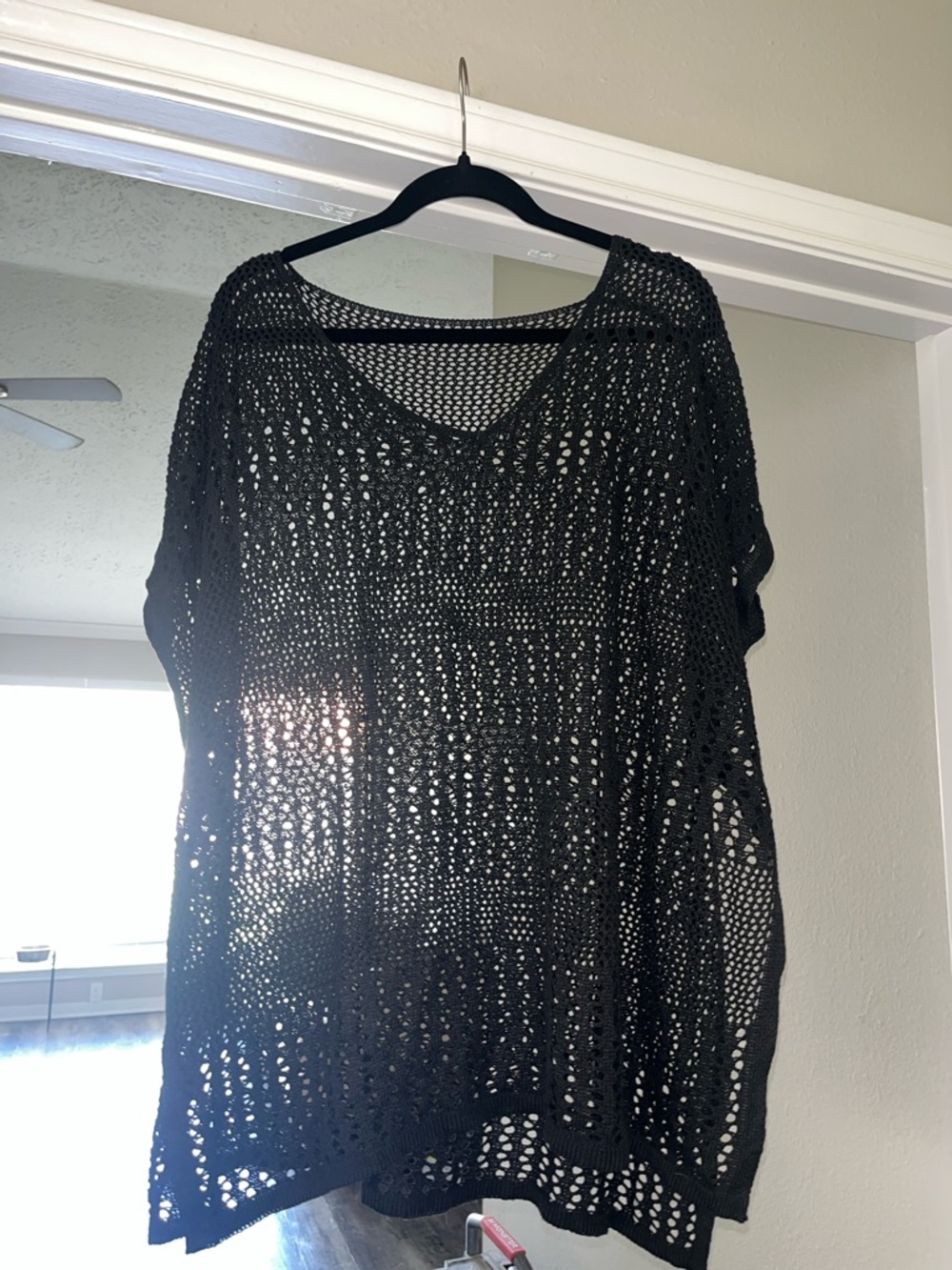 Black Crochet Open-Knit V-Neck cover up